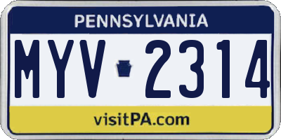 PA license plate MYV2314