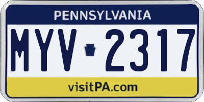 PA license plate MYV2317