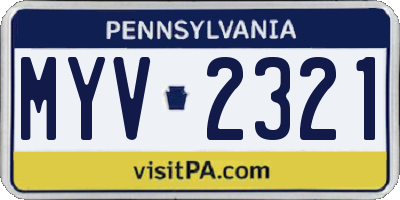 PA license plate MYV2321