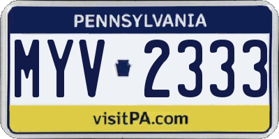 PA license plate MYV2333