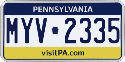 PA license plate MYV2335
