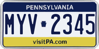 PA license plate MYV2345