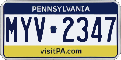 PA license plate MYV2347