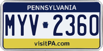 PA license plate MYV2360