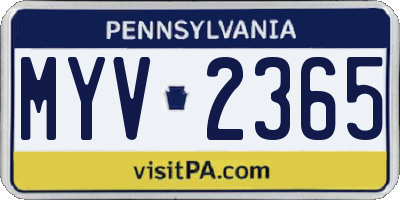 PA license plate MYV2365