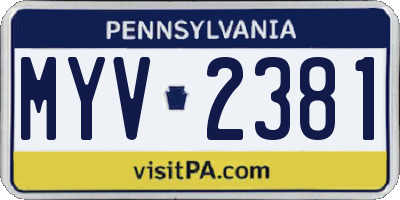 PA license plate MYV2381