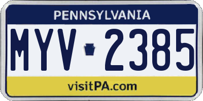 PA license plate MYV2385