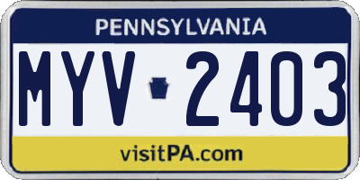 PA license plate MYV2403