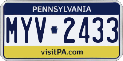 PA license plate MYV2433