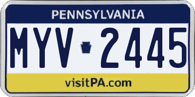 PA license plate MYV2445