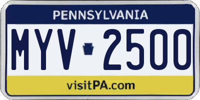 PA license plate MYV2500