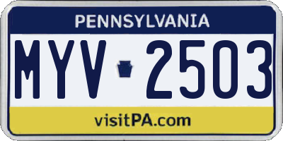 PA license plate MYV2503