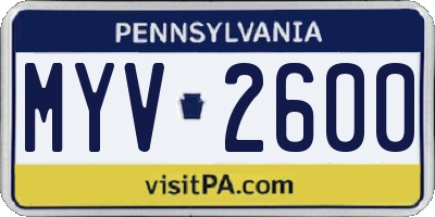 PA license plate MYV2600