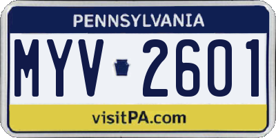 PA license plate MYV2601