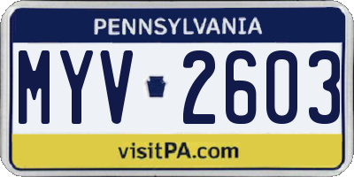 PA license plate MYV2603