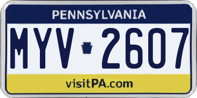 PA license plate MYV2607