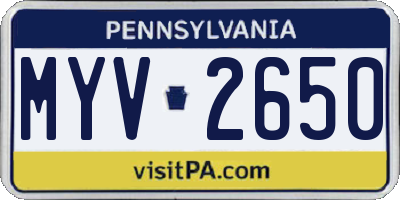 PA license plate MYV2650