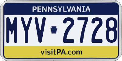 PA license plate MYV2728