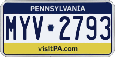 PA license plate MYV2793