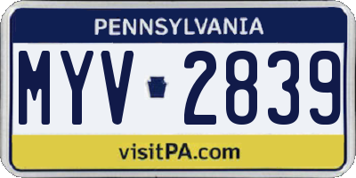 PA license plate MYV2839