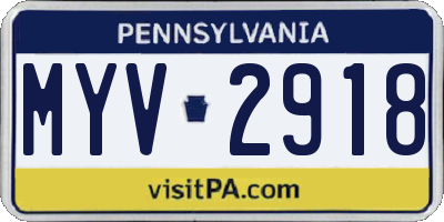 PA license plate MYV2918