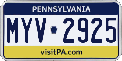 PA license plate MYV2925