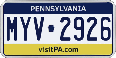 PA license plate MYV2926