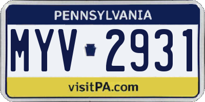 PA license plate MYV2931