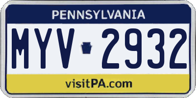 PA license plate MYV2932