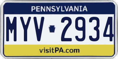 PA license plate MYV2934