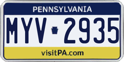 PA license plate MYV2935