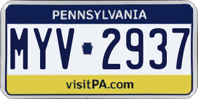 PA license plate MYV2937