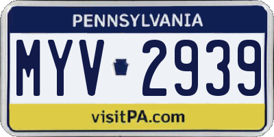 PA license plate MYV2939