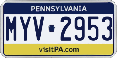 PA license plate MYV2953