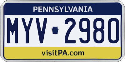 PA license plate MYV2980