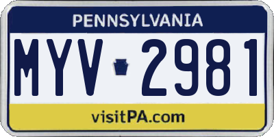 PA license plate MYV2981