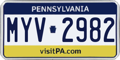 PA license plate MYV2982