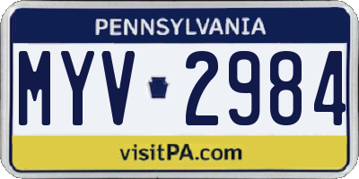 PA license plate MYV2984
