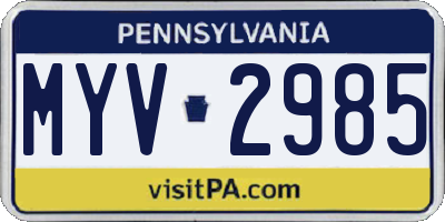PA license plate MYV2985