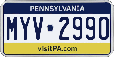 PA license plate MYV2990