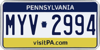 PA license plate MYV2994