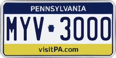 PA license plate MYV3000