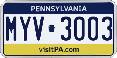 PA license plate MYV3003