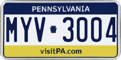 PA license plate MYV3004