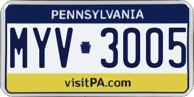 PA license plate MYV3005