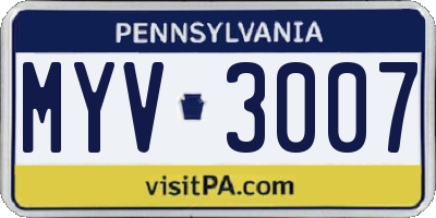 PA license plate MYV3007