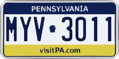 PA license plate MYV3011