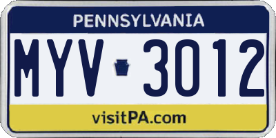 PA license plate MYV3012