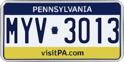 PA license plate MYV3013