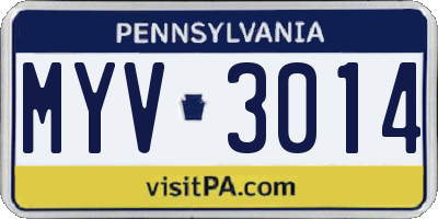 PA license plate MYV3014